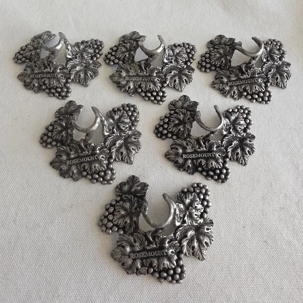Rosemount Pewter Grape Vine Wine Glass Stem Accents - Set Of 6